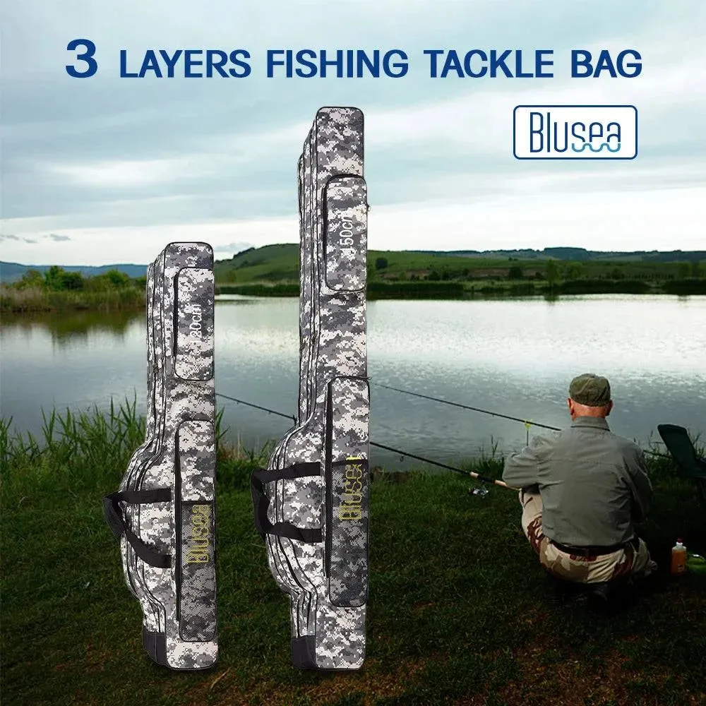 120cm/150cm 3 Layers Fishing Bag Portable Folding Fishing Rod Reel Bag Fishing Tackle Carry Bag Case Travel Storage Bag