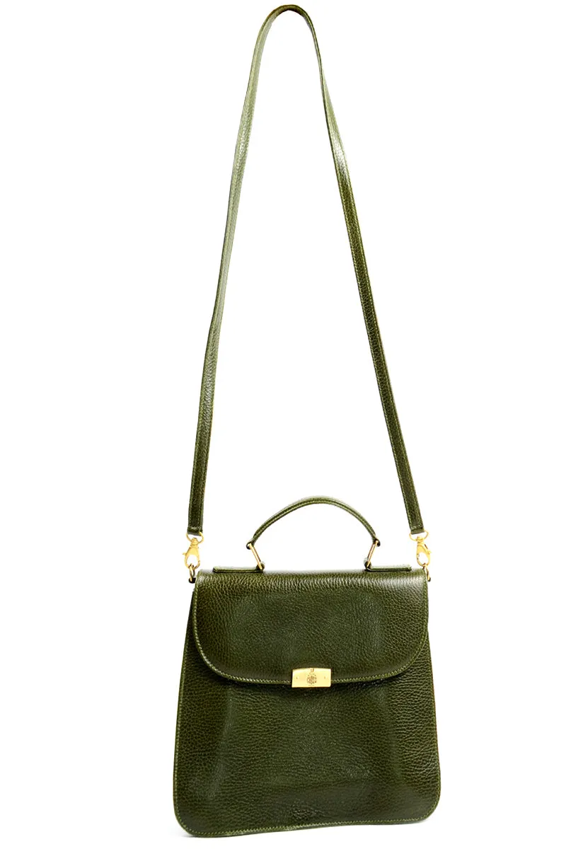 1990s Mark Cross Green Pebble Leather Top Handle Handbag or Shoulder Bag