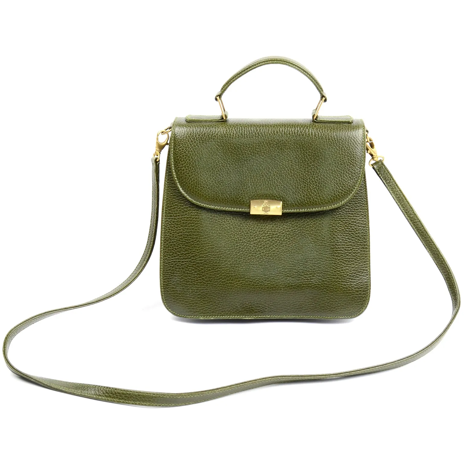 1990s Mark Cross Green Pebble Leather Top Handle Handbag or Shoulder Bag