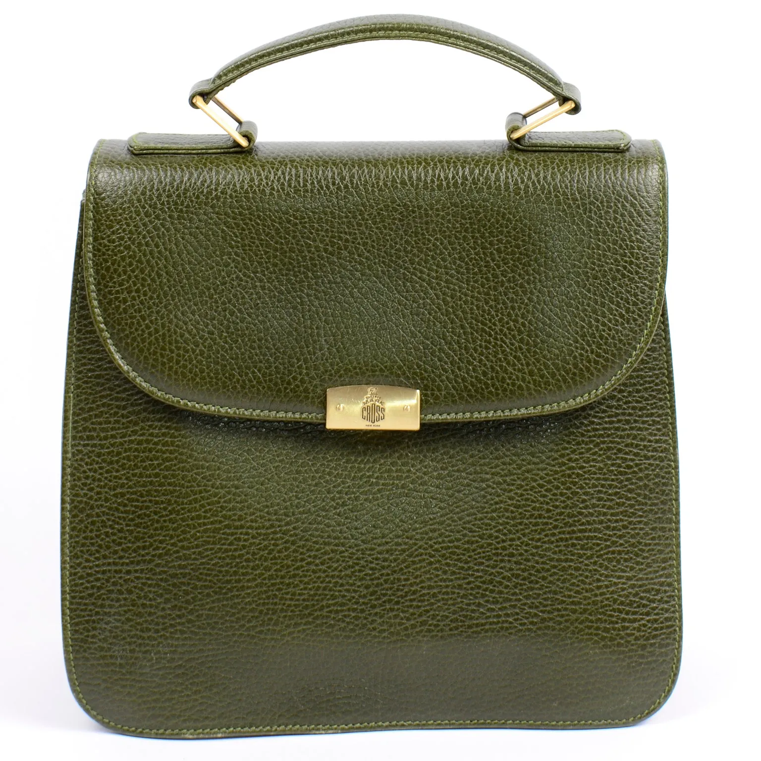 1990s Mark Cross Green Pebble Leather Top Handle Handbag or Shoulder Bag