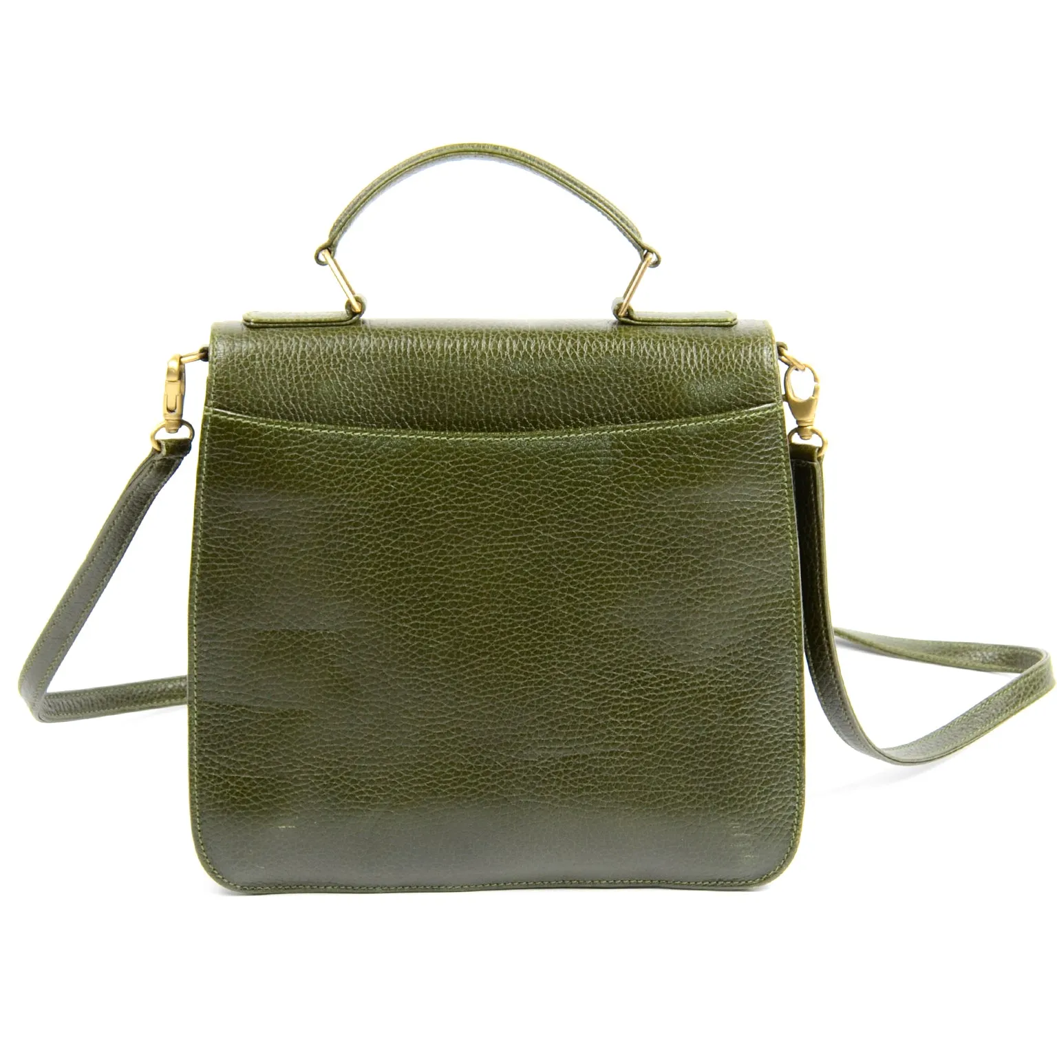 1990s Mark Cross Green Pebble Leather Top Handle Handbag or Shoulder Bag