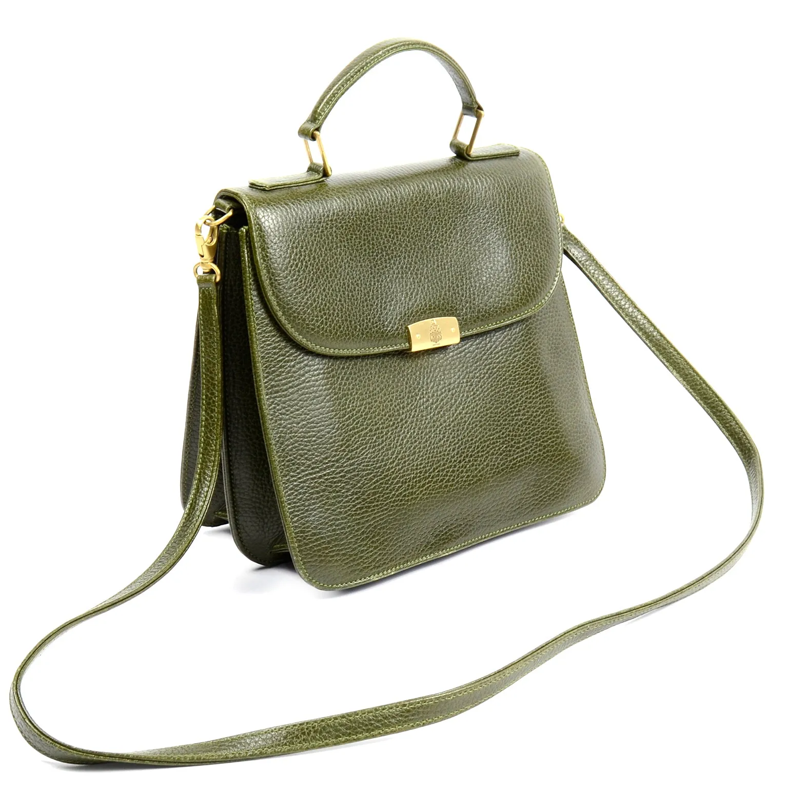 1990s Mark Cross Green Pebble Leather Top Handle Handbag or Shoulder Bag