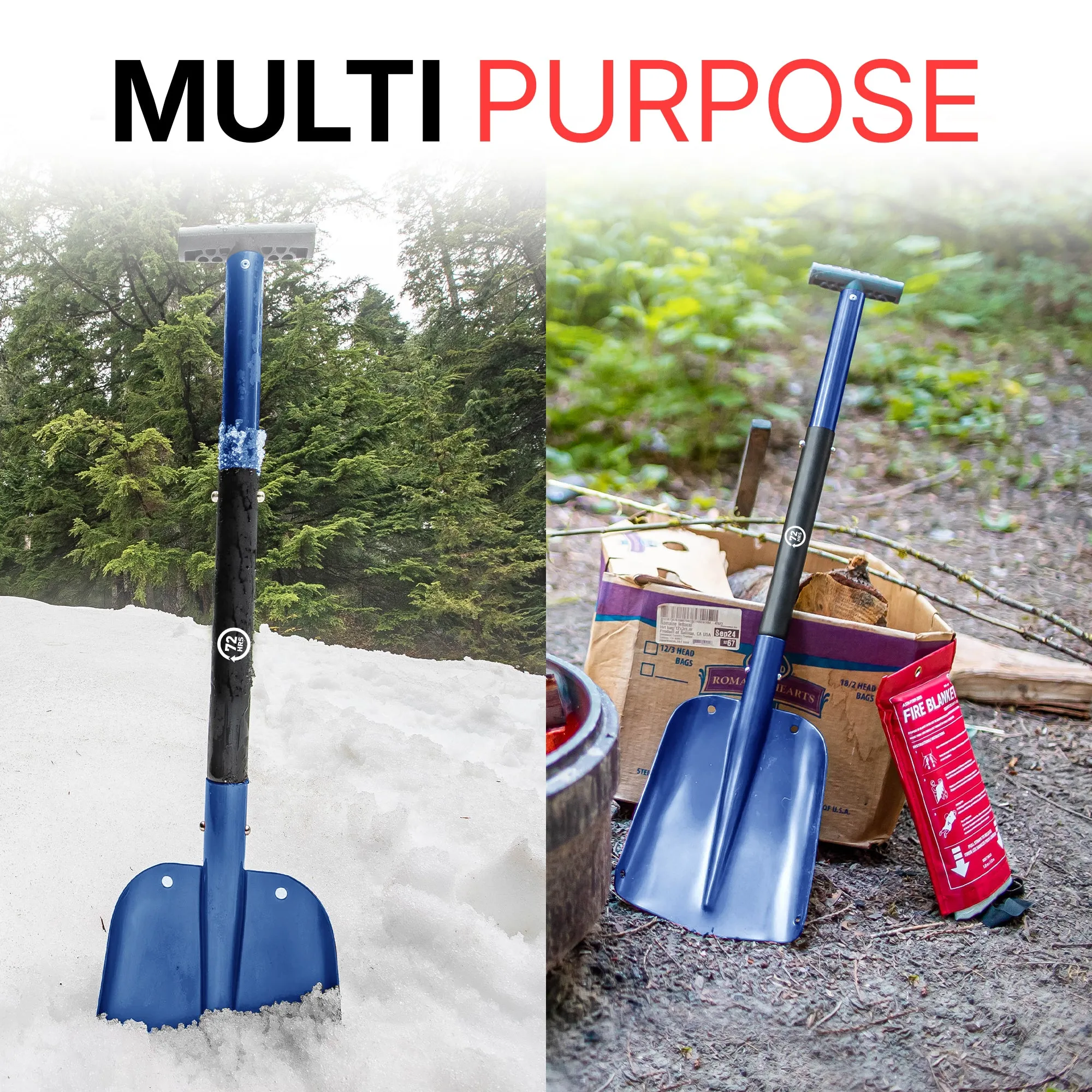 72HRS Aluminum Collapsible 3-in-1 Car Snow Shovel (Blue)