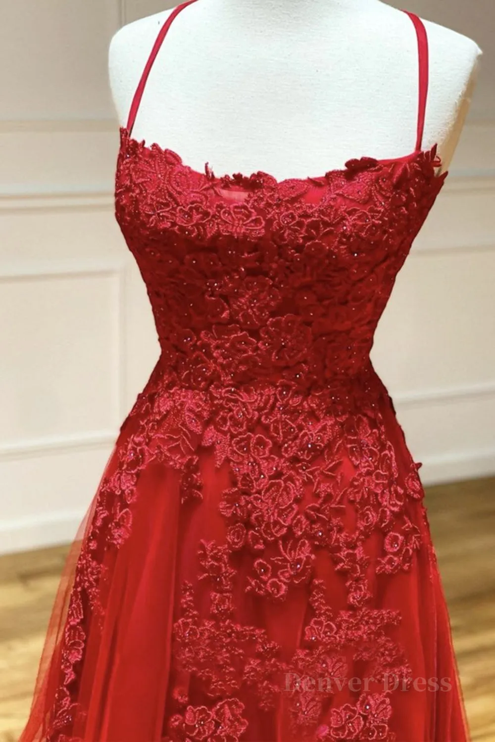 A Line Backless Red Lace Long Prom Dress Long Red Lace Formal Dress Red Evening Dress