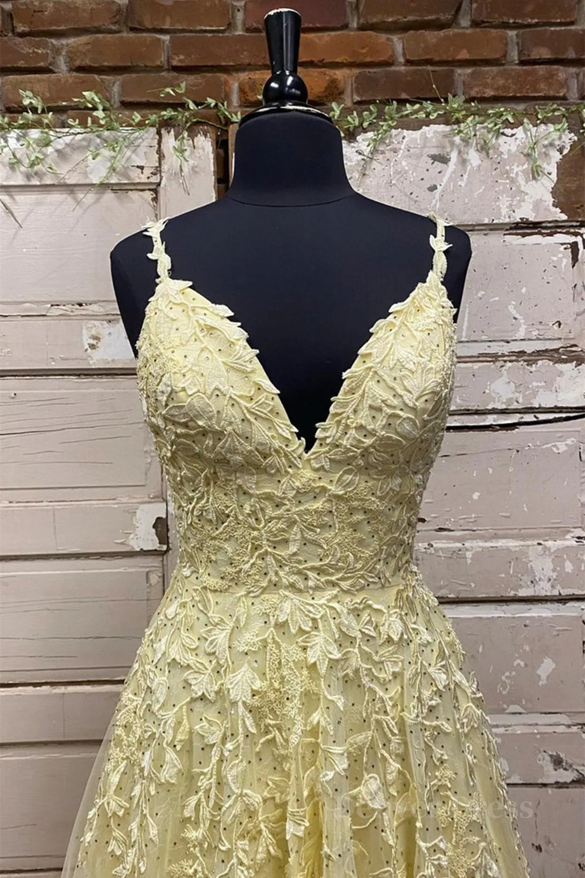 A Line V Neck Beaded Yellow Lace Tulle Long Prom Dress Yellow Lace Formal Dress Beaded Yellow Evening Dress