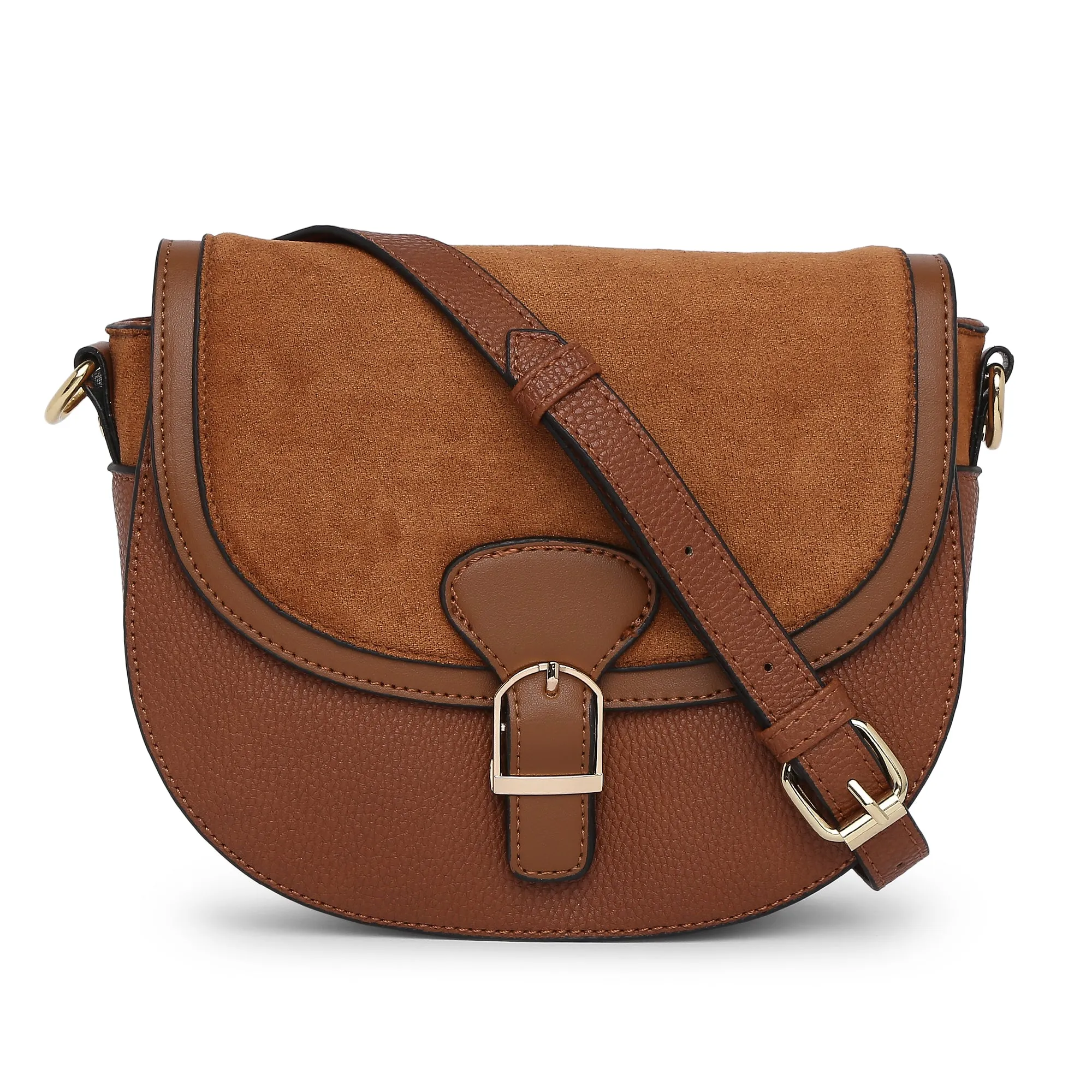 Accessorize London Women's Faux Leather Tan Nicola Saddle Sling Bag