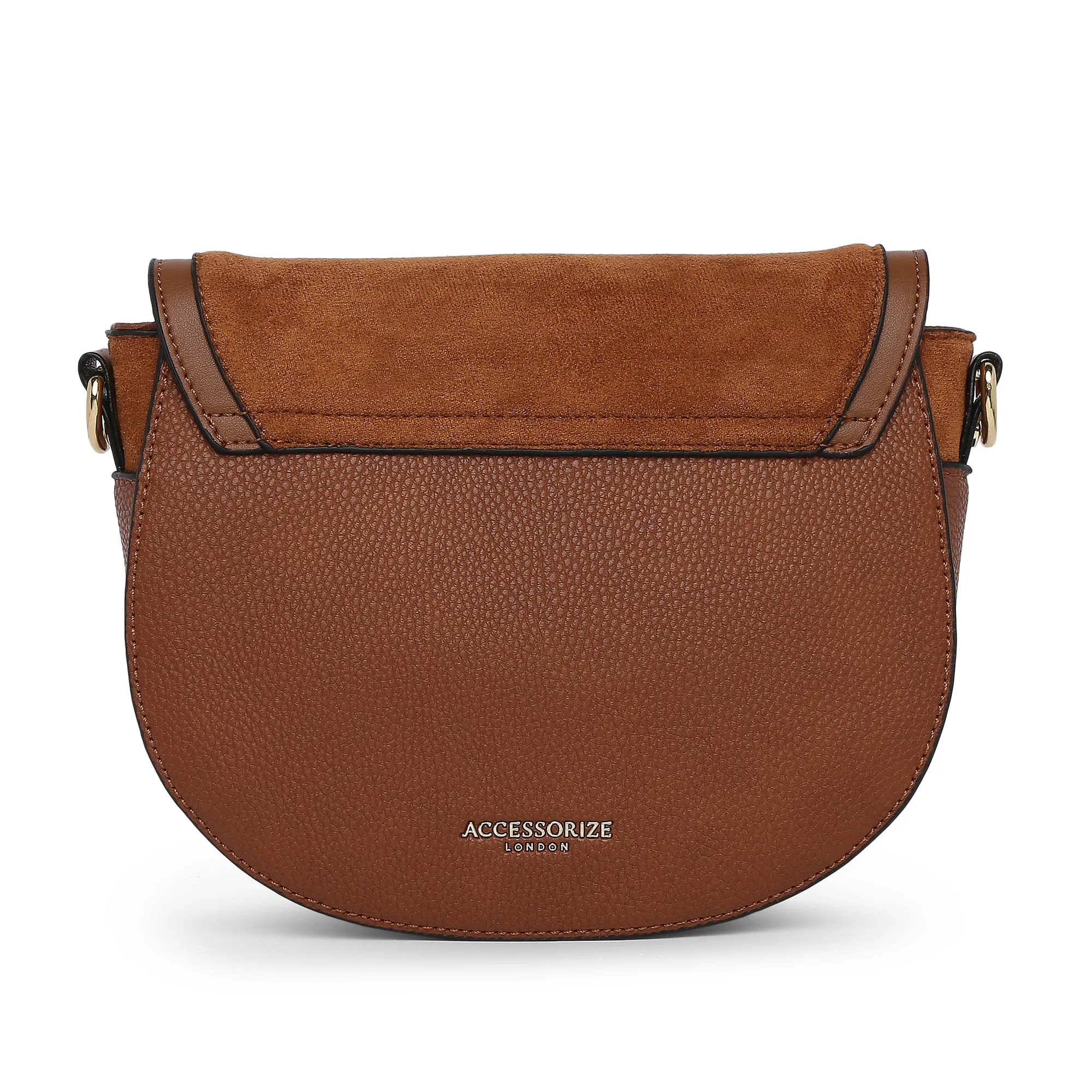 Accessorize London Women's Faux Leather Tan Nicola Saddle Sling Bag