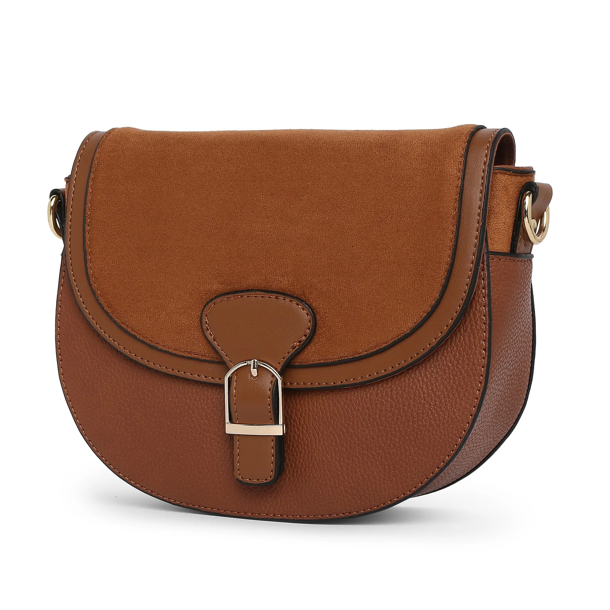 Accessorize London Women's Faux Leather Tan Nicola Saddle Sling Bag