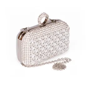 Alia Silver Diamonte Rhinestone Evening Clutch Bag