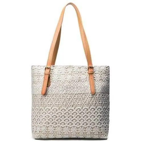 Allover Lace Buckled Strap Shoulder Bag - White