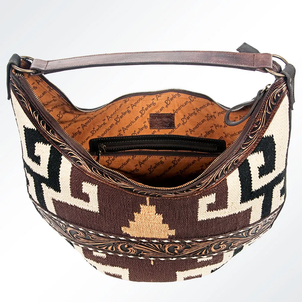 American Darling  Saddle Blanket Tooled Leather Trim Shoulder Bag