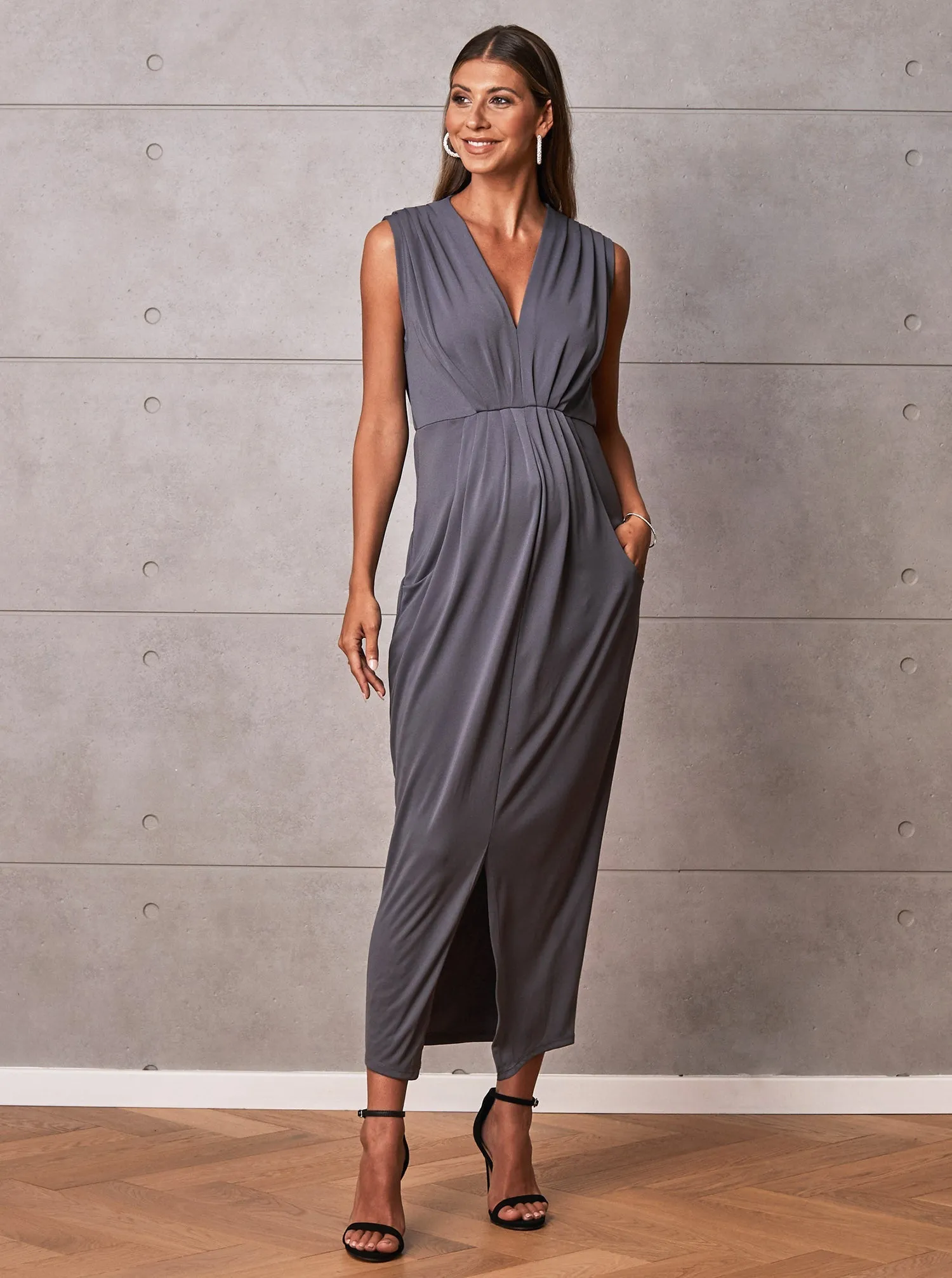 Anais Maternity Evening Dress in Excalibur Grey