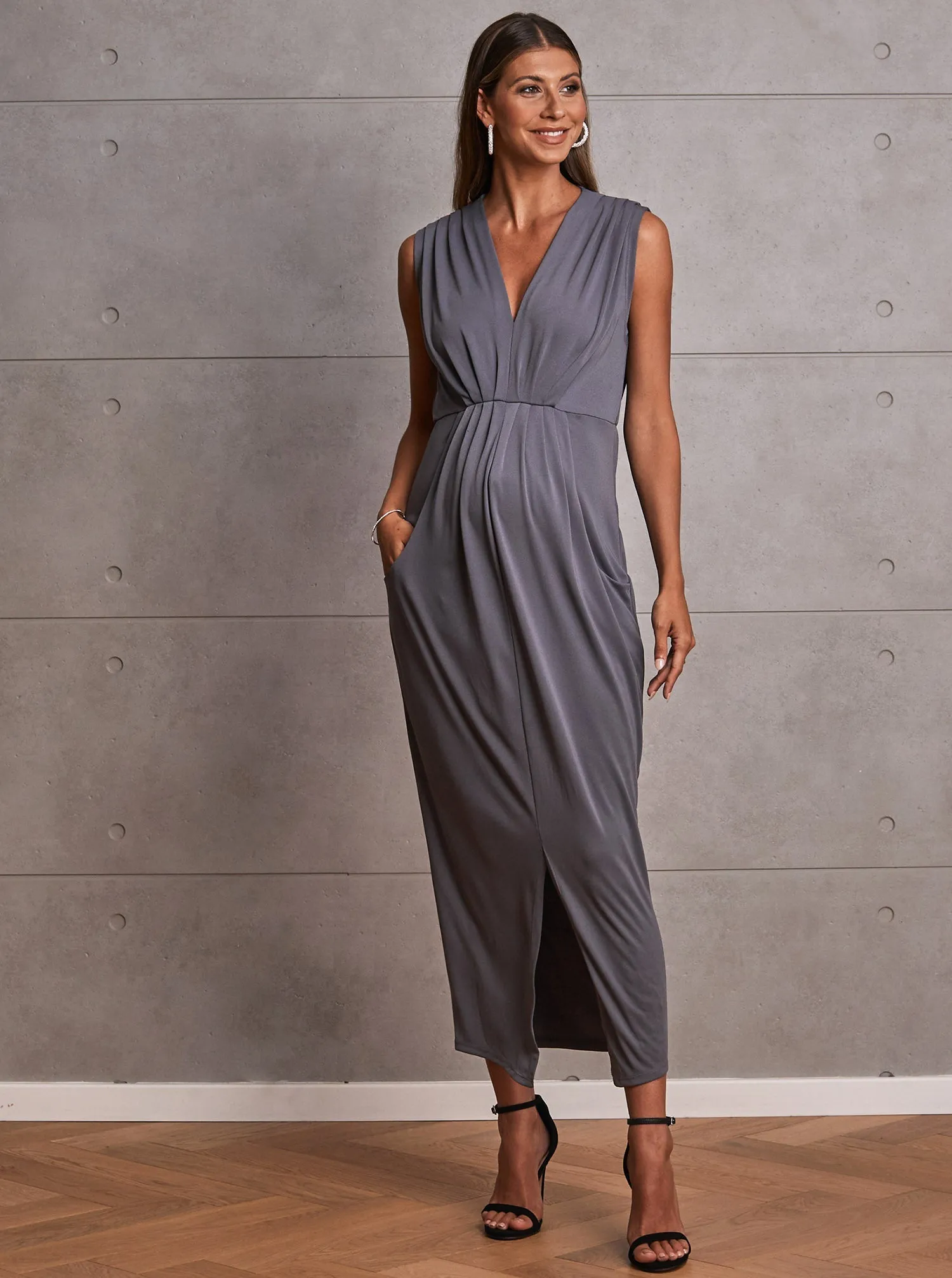 Anais Maternity Evening Dress in Excalibur Grey