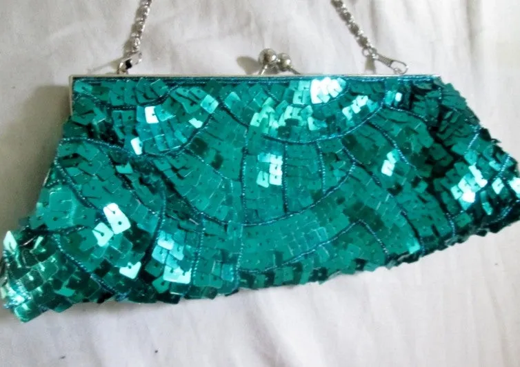 APT. 9 SEQUIN Handbag Evening Clutch Bag Vegan Purse AQUA BLUE Glam