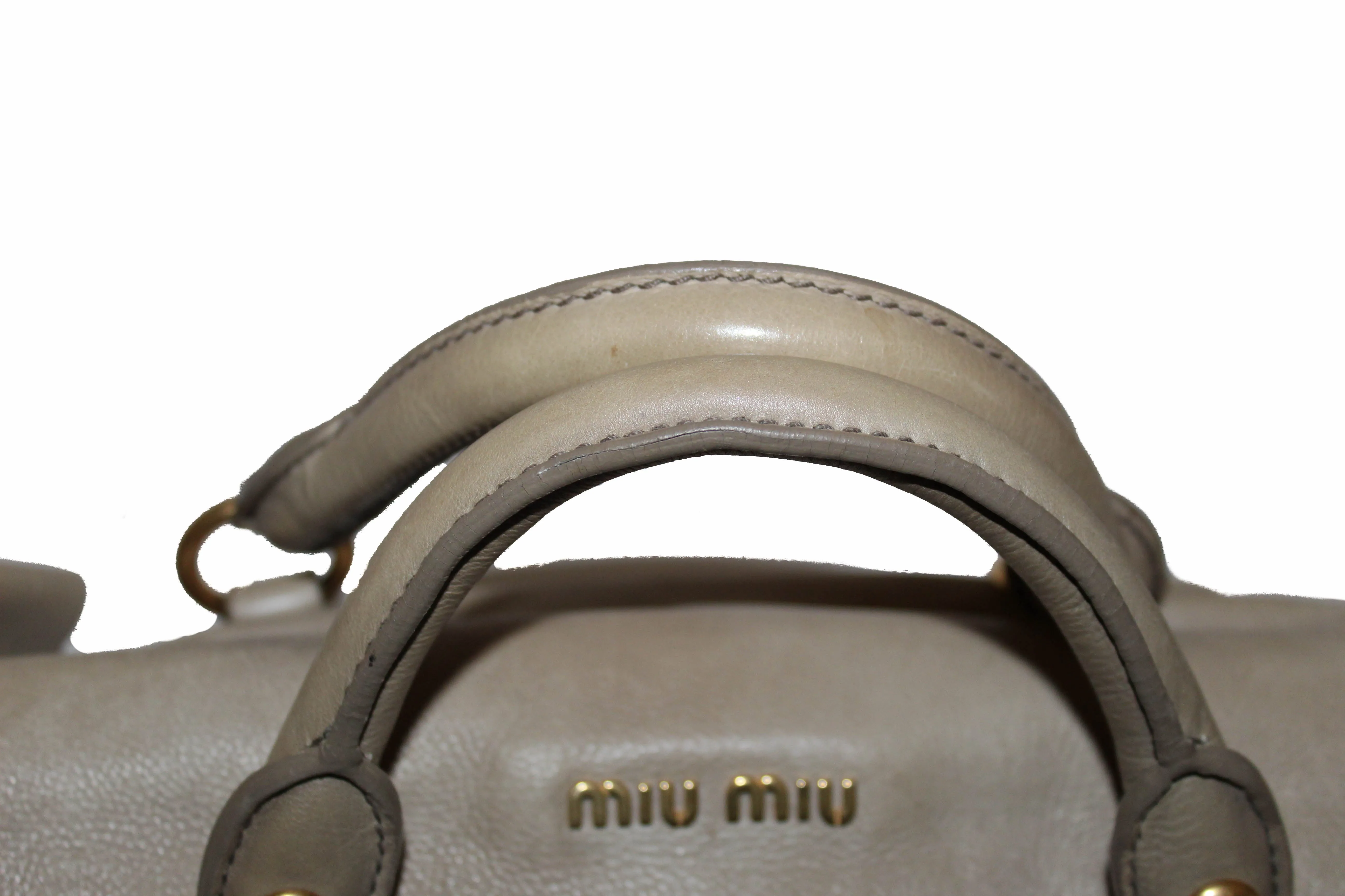 Authentic Miu Miu Pomice Vitello Lux Leather Bow Top Handle Bag