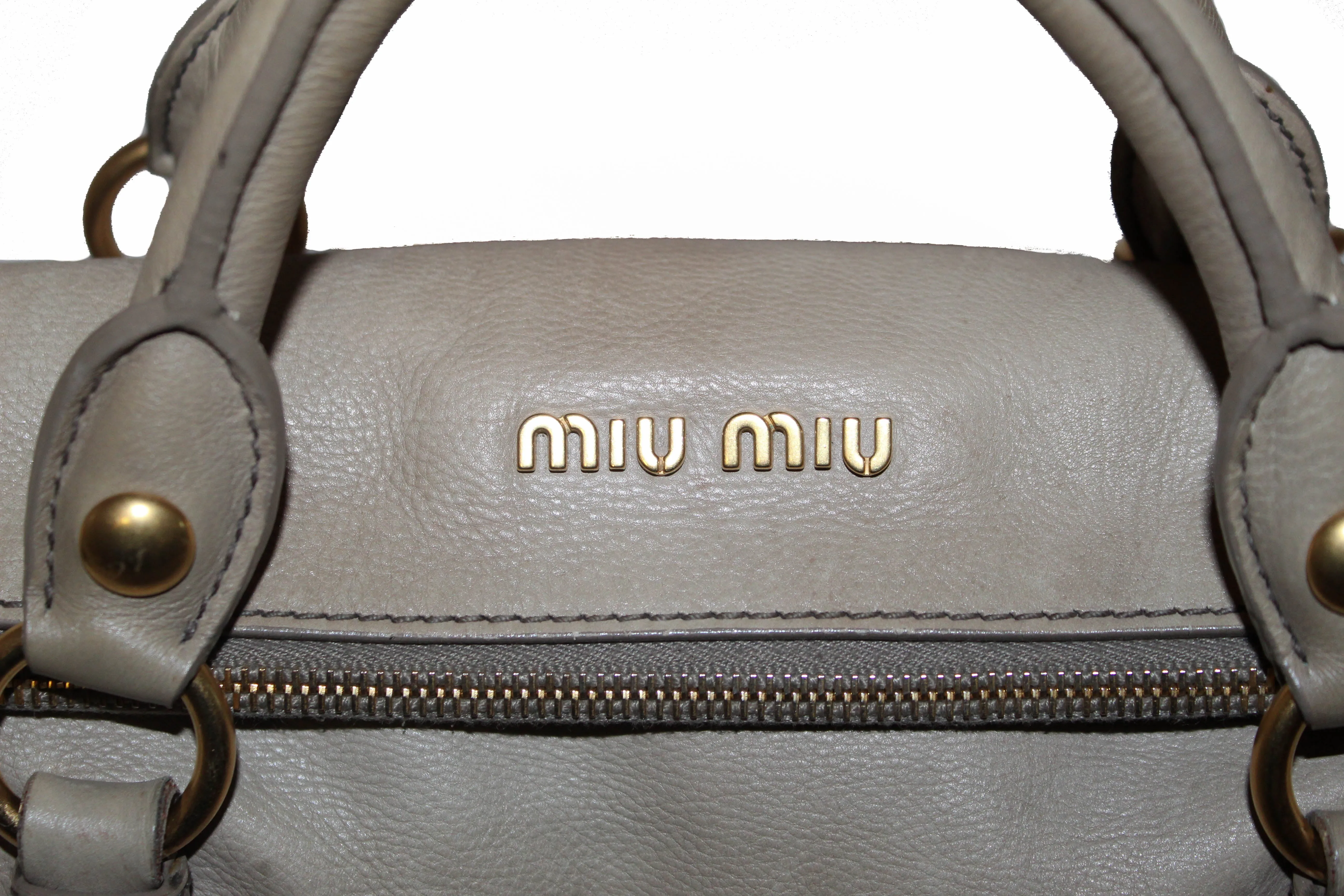 Authentic Miu Miu Pomice Vitello Lux Leather Bow Top Handle Bag