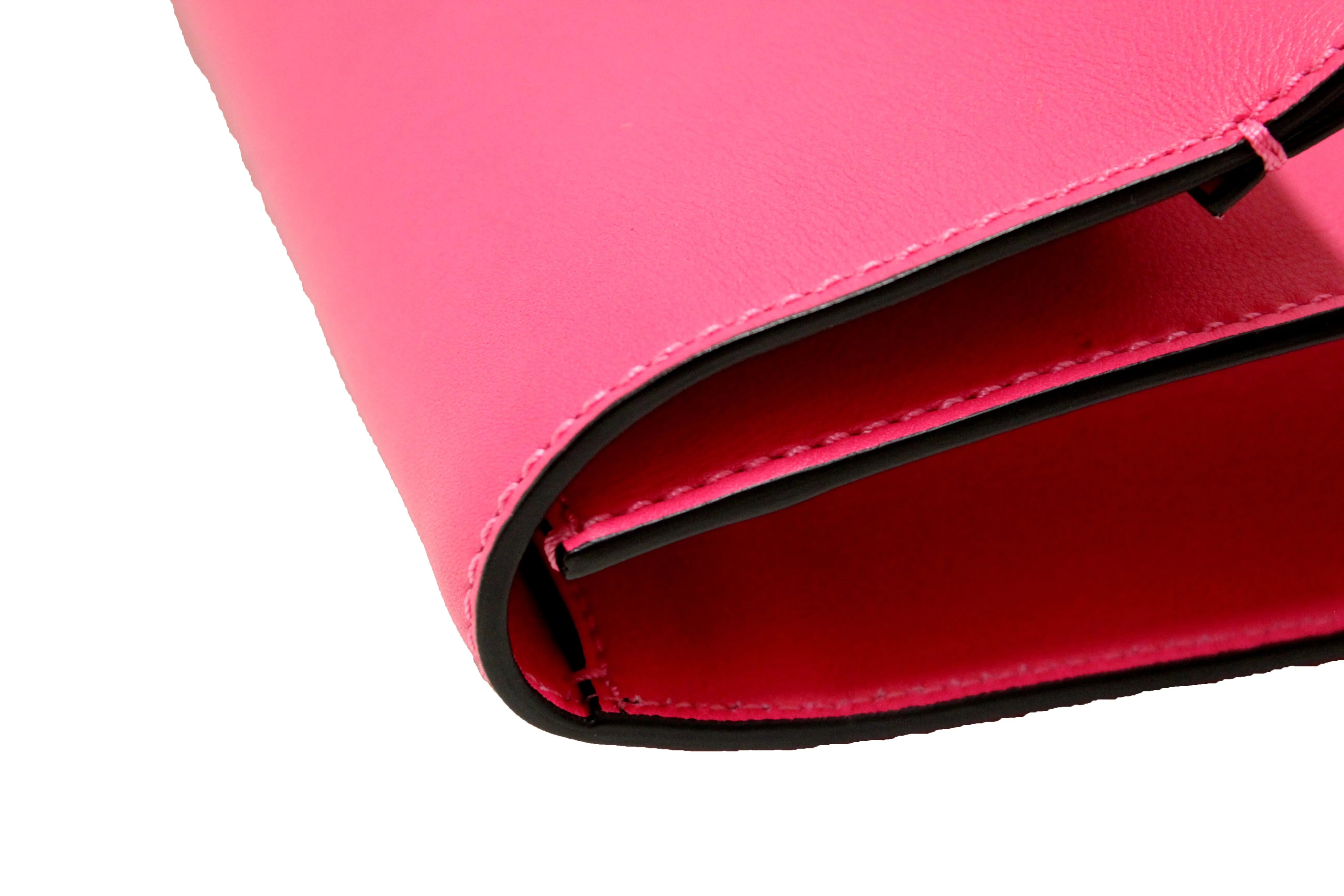 Authentic Valentino Hot Fuchsia Pink Leather Long Clutch Bag