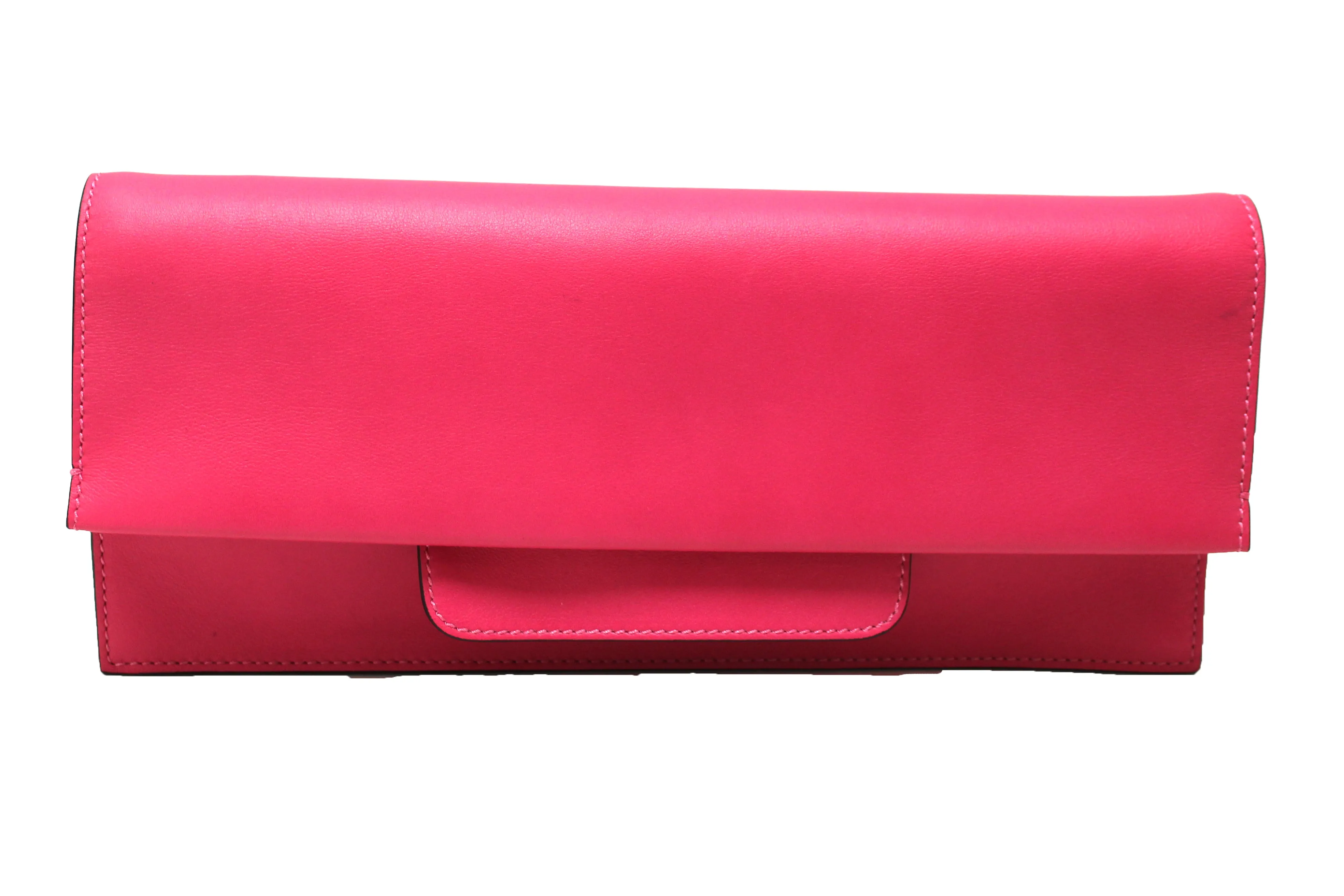 Authentic Valentino Hot Fuchsia Pink Leather Long Clutch Bag