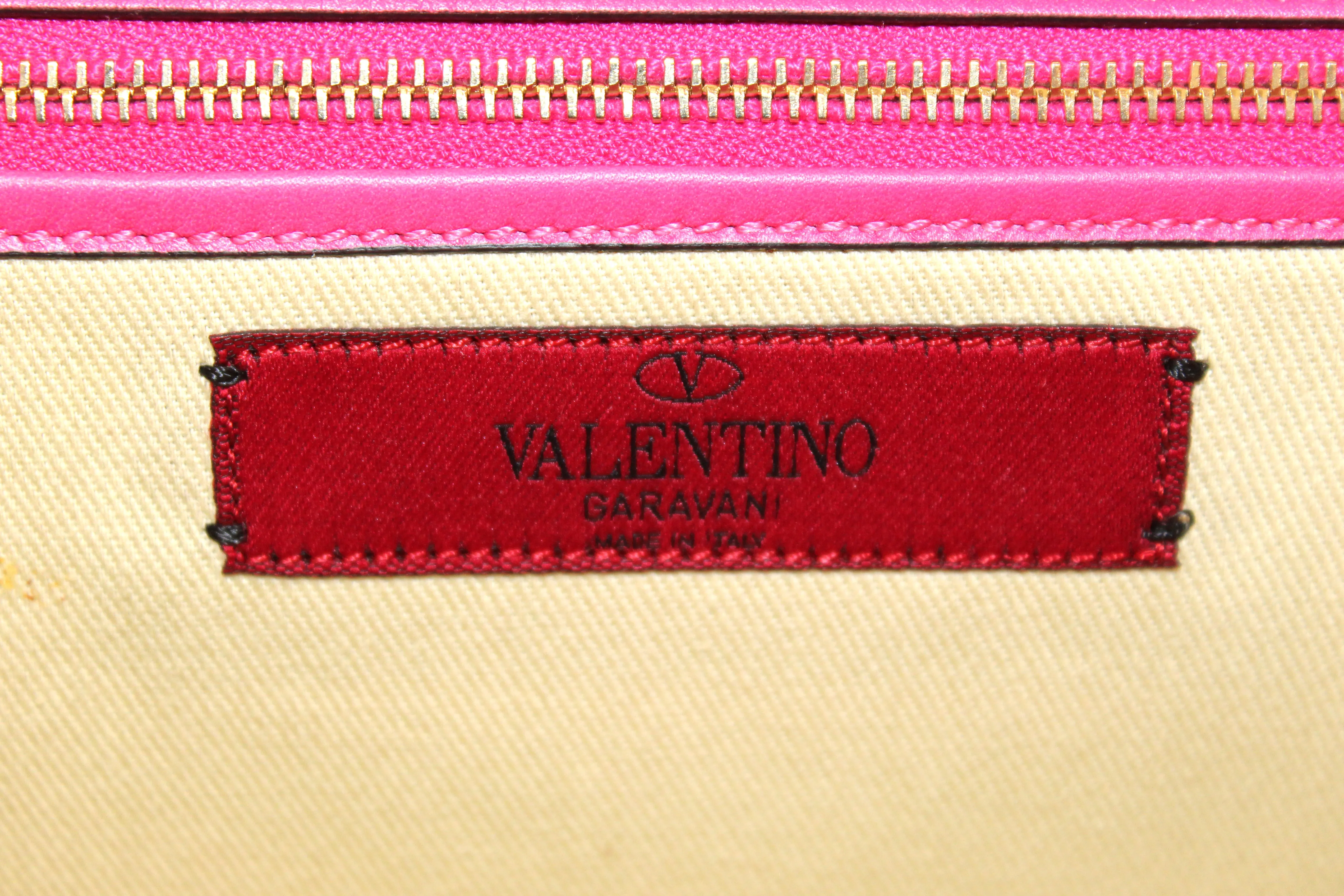 Authentic Valentino Hot Fuchsia Pink Leather Long Clutch Bag