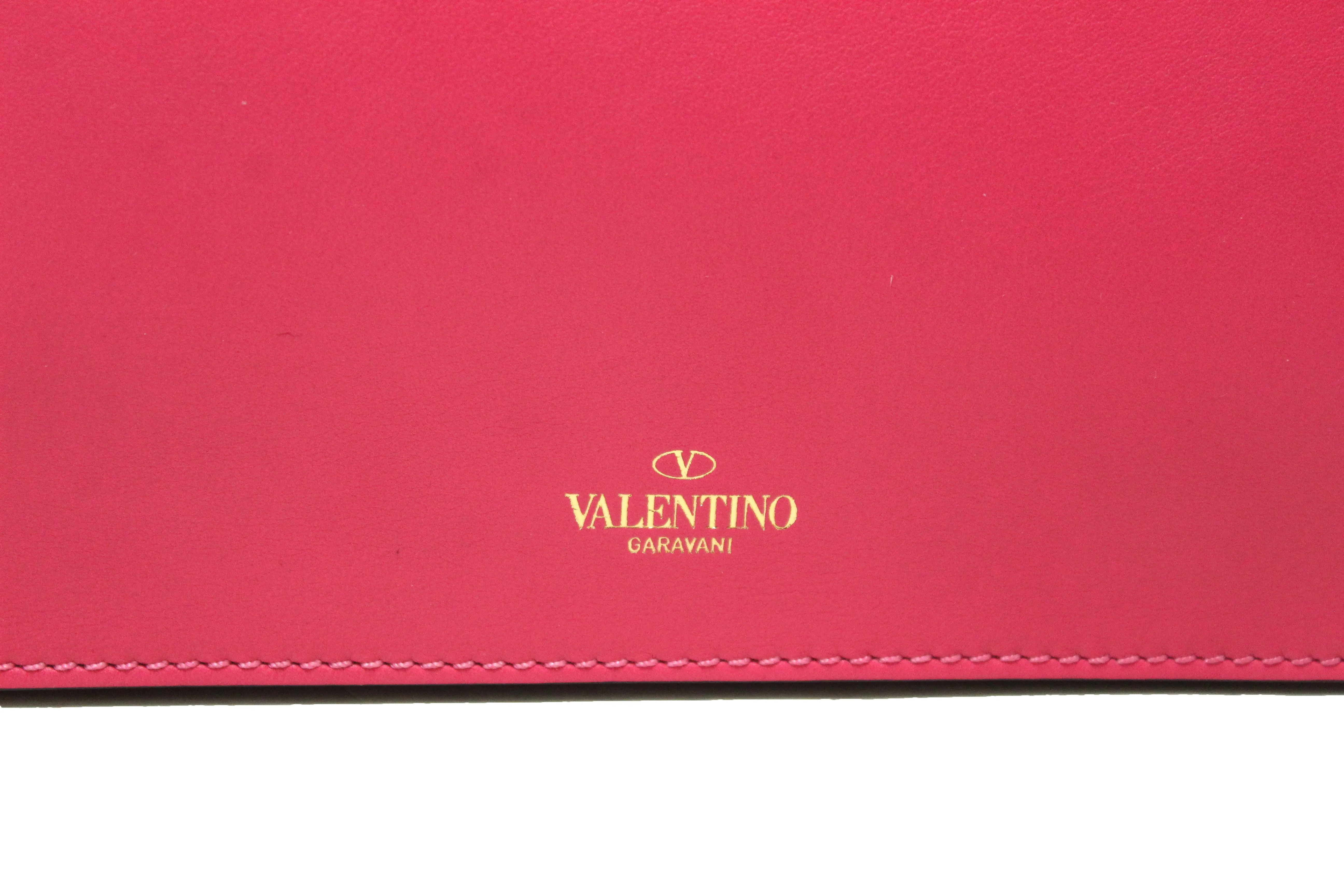 Authentic Valentino Hot Fuchsia Pink Leather Long Clutch Bag