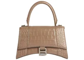 Balenciaga Hourglass Top Handle Bag Small Crocodile Embossed Mink