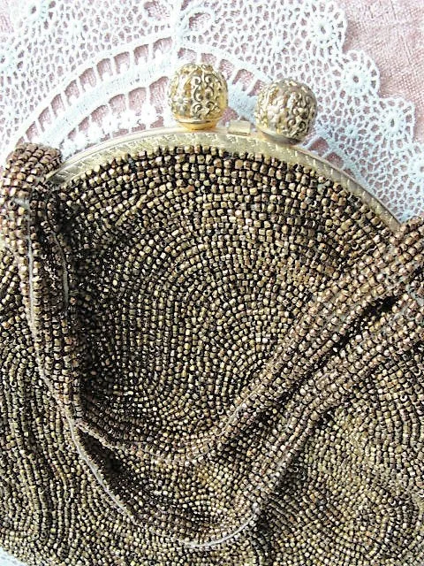 BEAUTIFUL 1920s 30s Art Deco Purse, Belgium Evening Bag,Copper Bronze Micro Beaded HandBag, Flapper Era Collectible Antique Purses