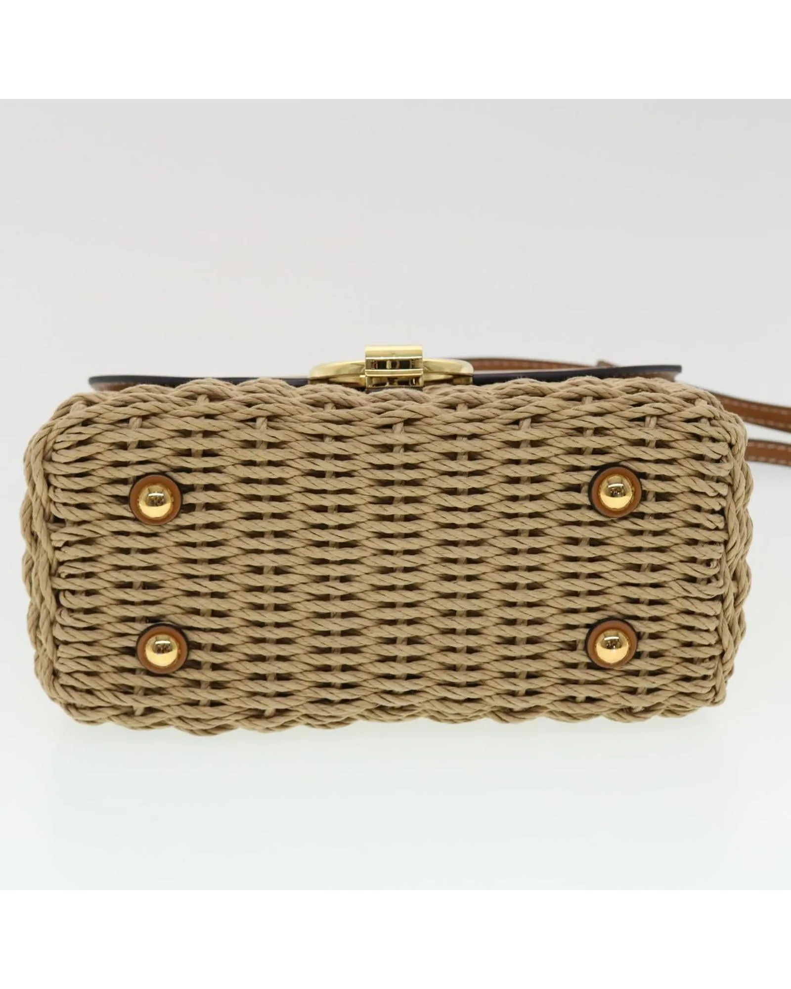 Beige Wood Shoulder Bag with Gancini Motif