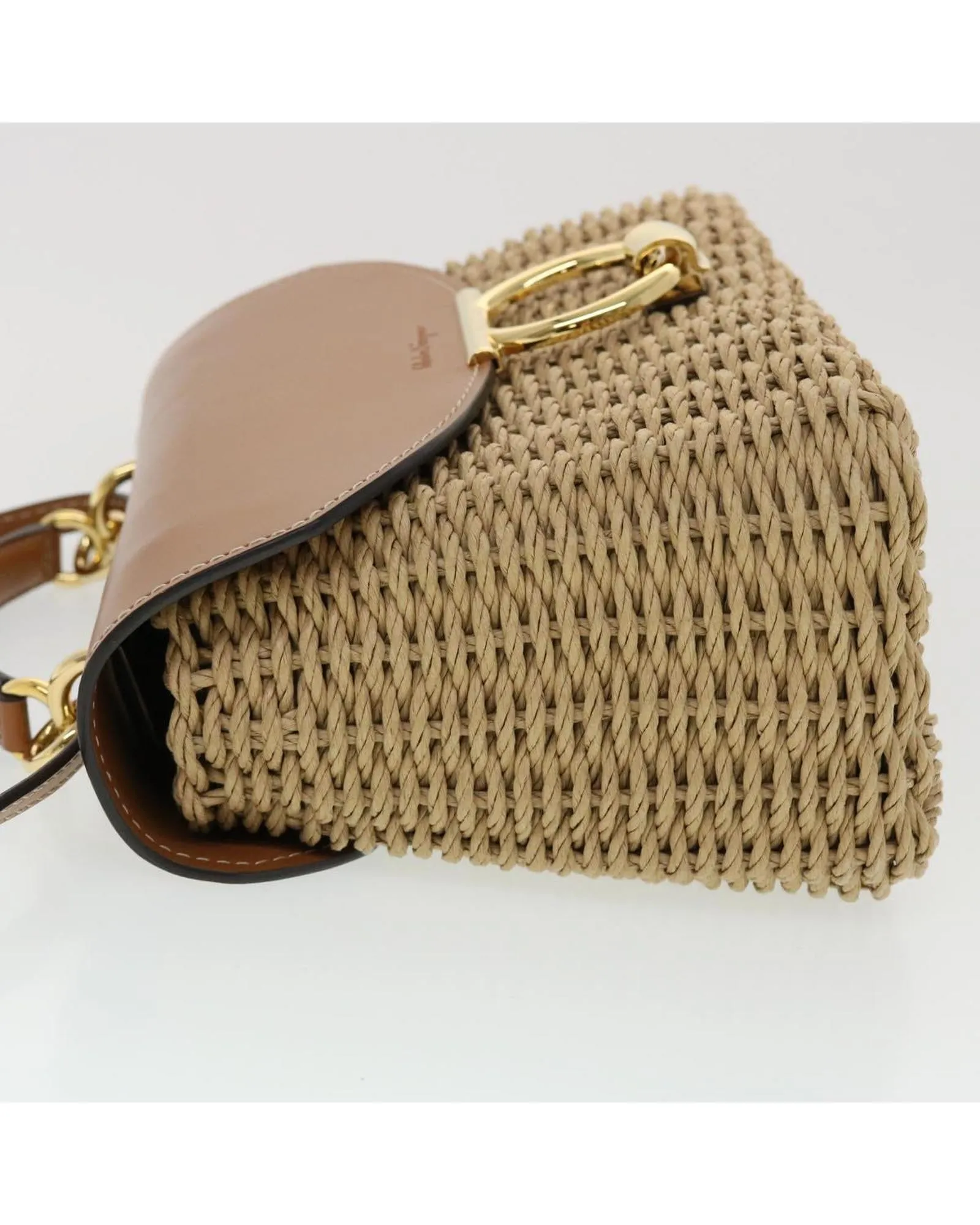 Beige Wood Shoulder Bag with Gancini Motif