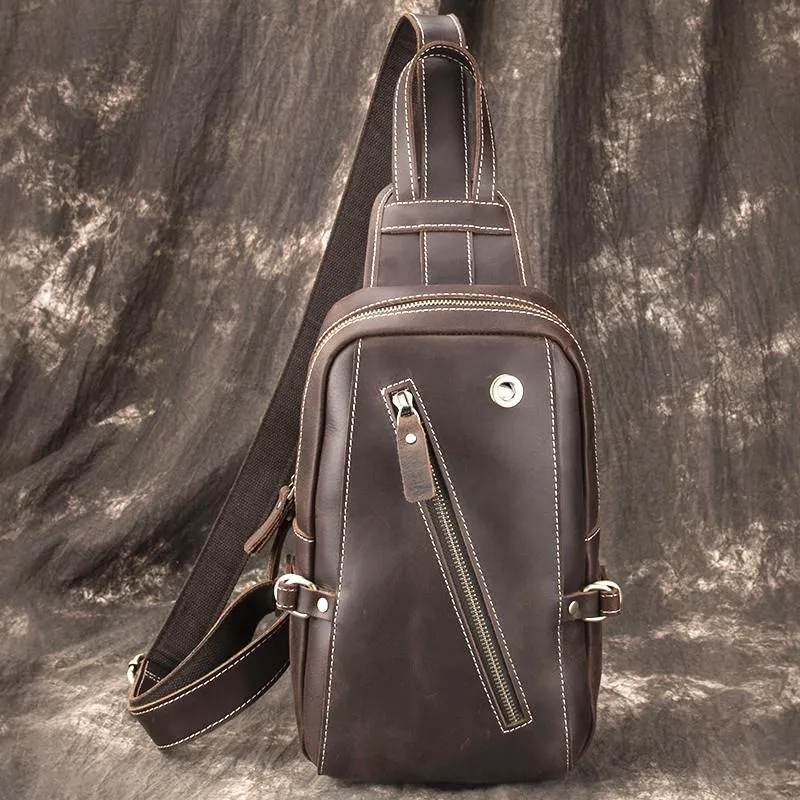 Best LEATHER MENS Sling Bags Sling Pack Vintage One Shoulder Backpack Chest Bag For Men