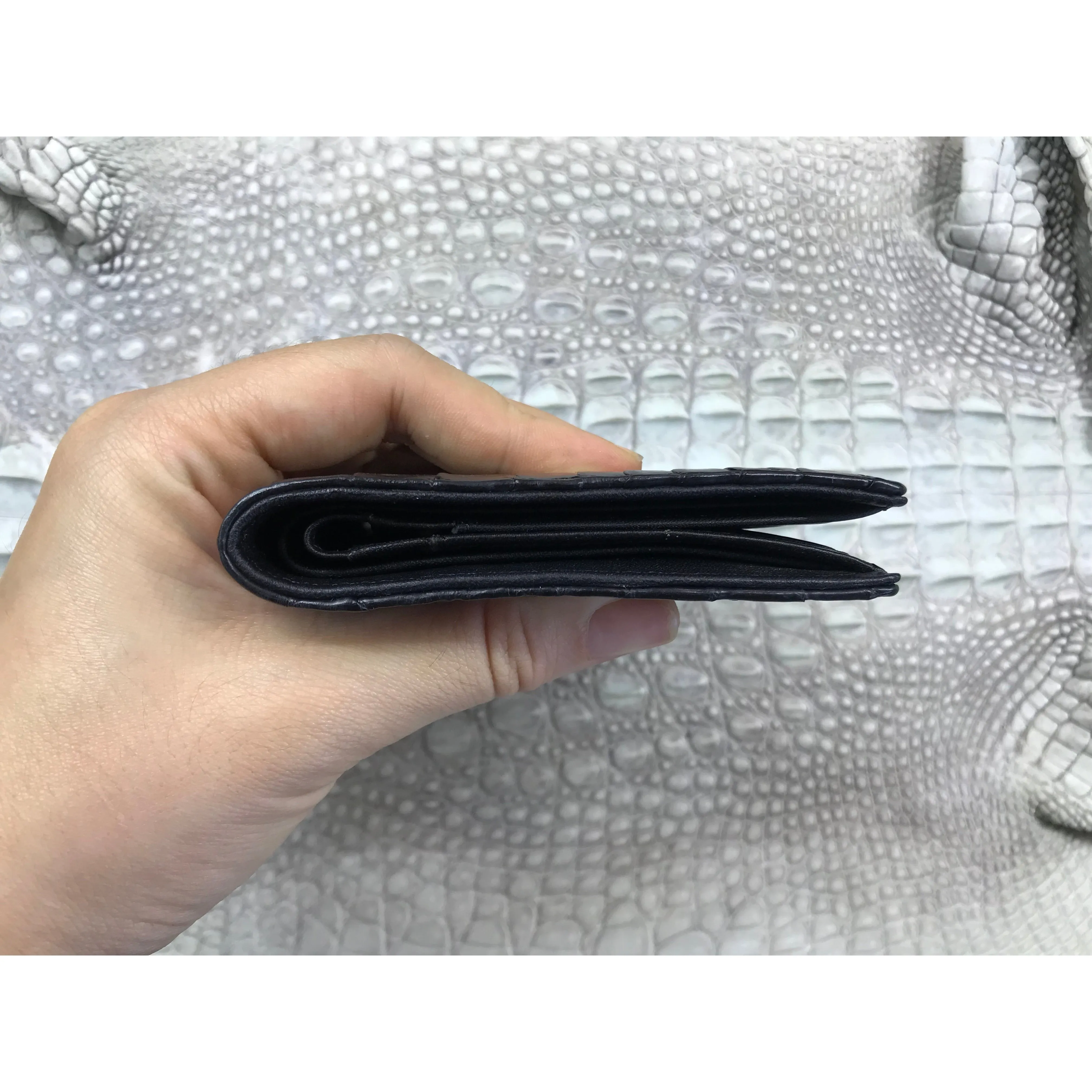 Black Alligator Skin Bifold Vertical Wallet For Men | Handmade Crocodile Leather Wallet RFID Blocking | VL5681