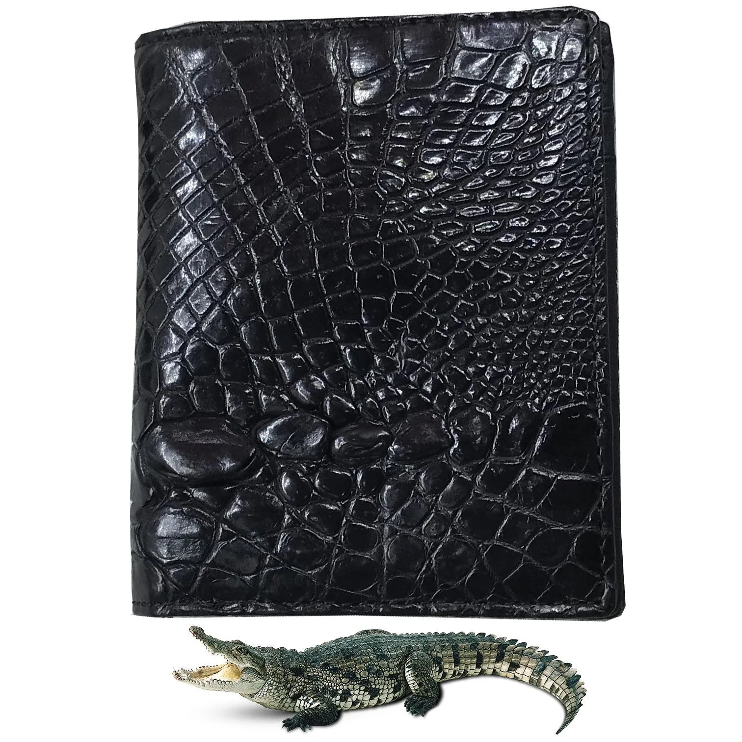 Black Alligator Skin Bifold Vertical Wallet For Men | Handmade Crocodile Leather Wallet RFID Blocking | VL5681