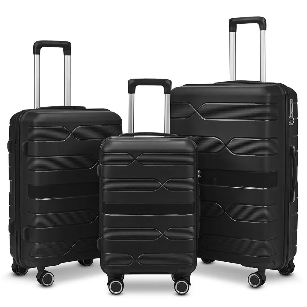 Black Carry-On Hard Luggage Suitcase 3Pcs Sets on 4Wheels Oxford Luggage 3007