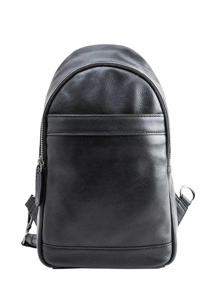 Black Casual Leather Mens Sling Bag Chest Bags Black One Shoulder Backpack Sling Pack for Men