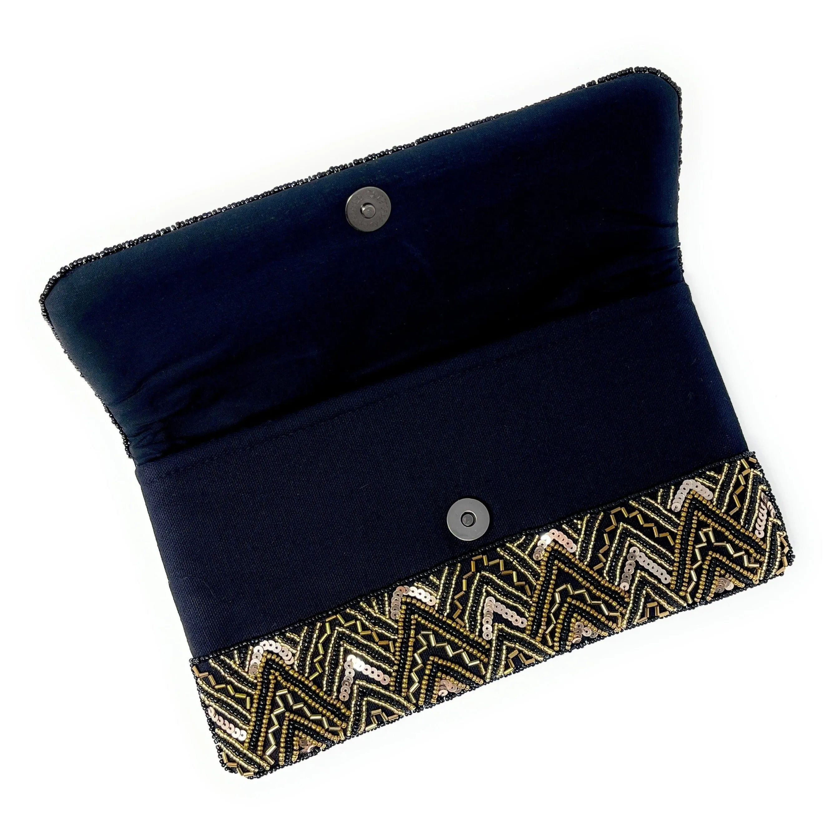 Black Gold Beaded Clutch Purse