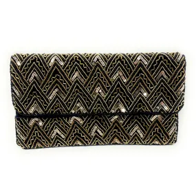 Black Gold Beaded Clutch Purse