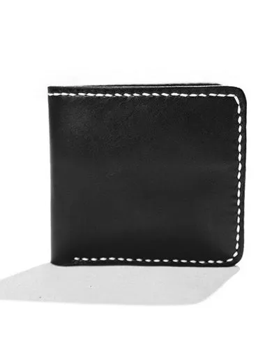 Black Handmade Leather Mens billfold Wallet Bifold Black Front Pocket Wallet Small Wallet For Men