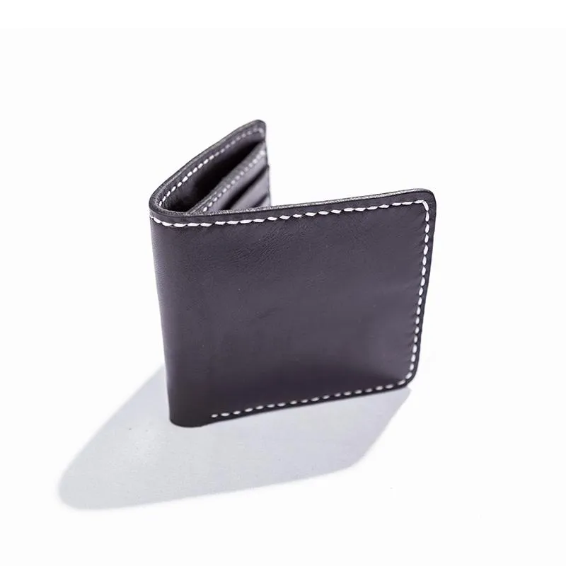 Black Handmade Leather Mens billfold Wallet Bifold Black Front Pocket Wallet Small Wallet For Men