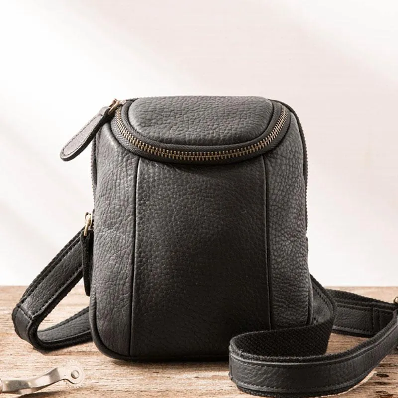 Black Leather Belt Pouch Mens Waist Bag Shoulder Bag for Men