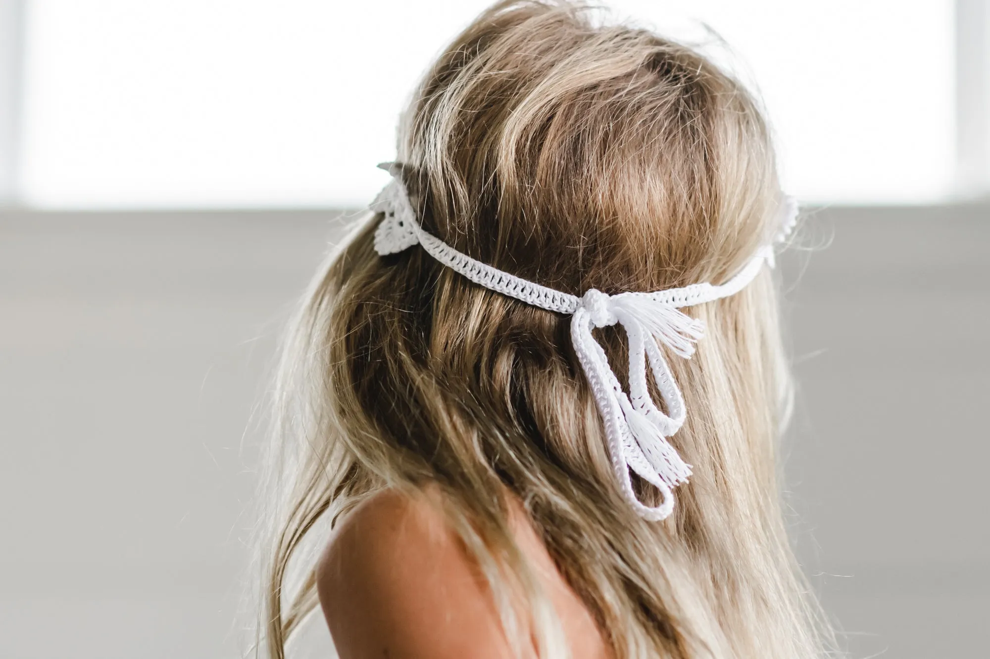 Braided Lace Hand-Crocheted Headband (white)