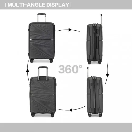 British Traveller 20 Inch Spinner Hard Shell PP Suitcase - TSA Lock, Ultra-Light & Durable - Black