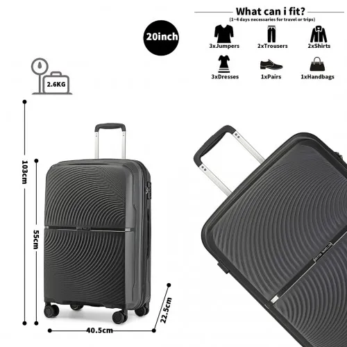 British Traveller 20 Inch Spinner Hard Shell PP Suitcase - TSA Lock, Ultra-Light & Durable - Black