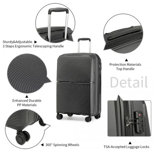 British Traveller 20 Inch Spinner Hard Shell PP Suitcase - TSA Lock, Ultra-Light & Durable - Black