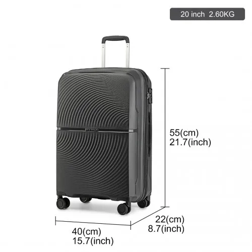 British Traveller 20 Inch Spinner Hard Shell PP Suitcase - TSA Lock, Ultra-Light & Durable - Black