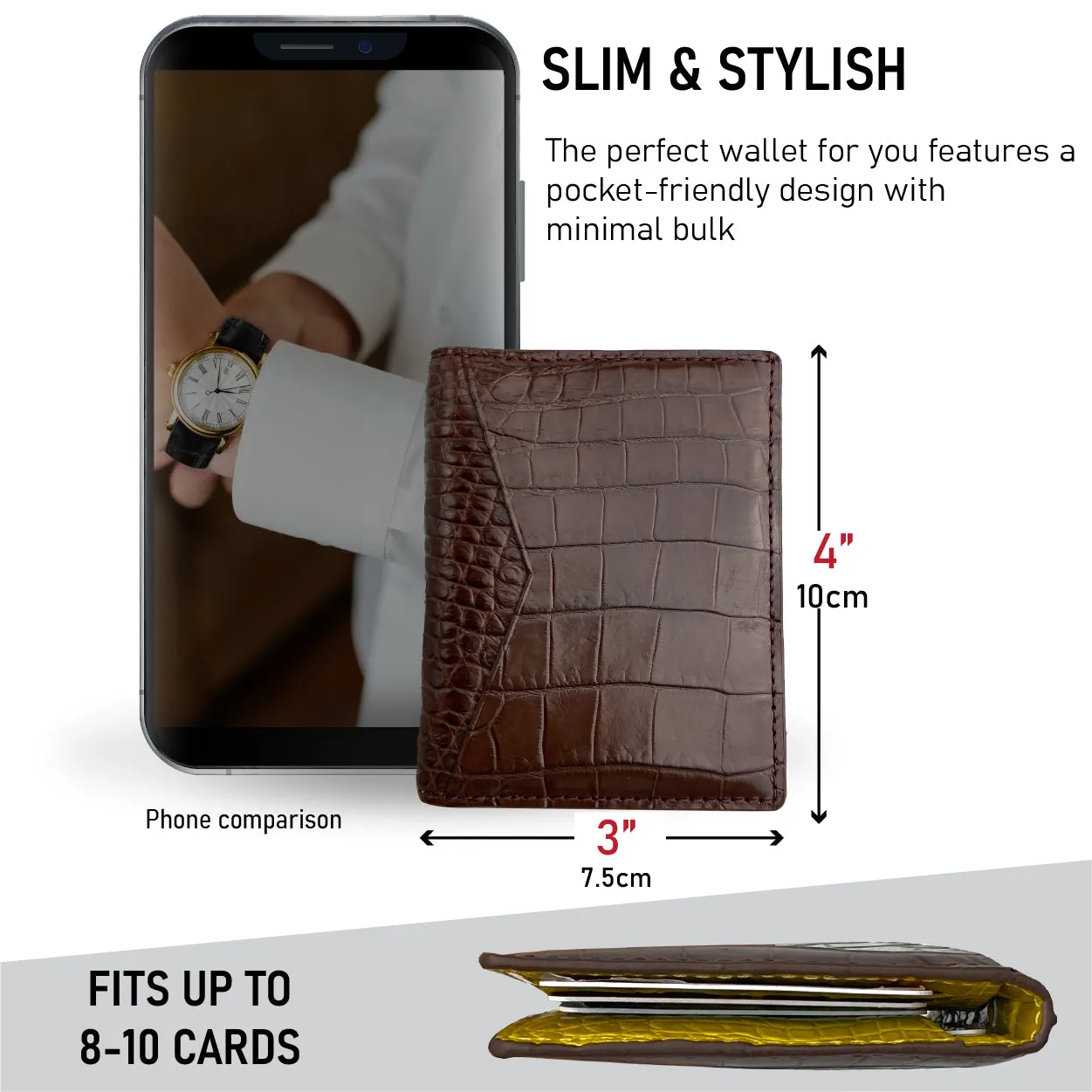 Brown & Yellow Double Side Alligator Leather Credit Card Holder | RFID Blocking | CARD-39