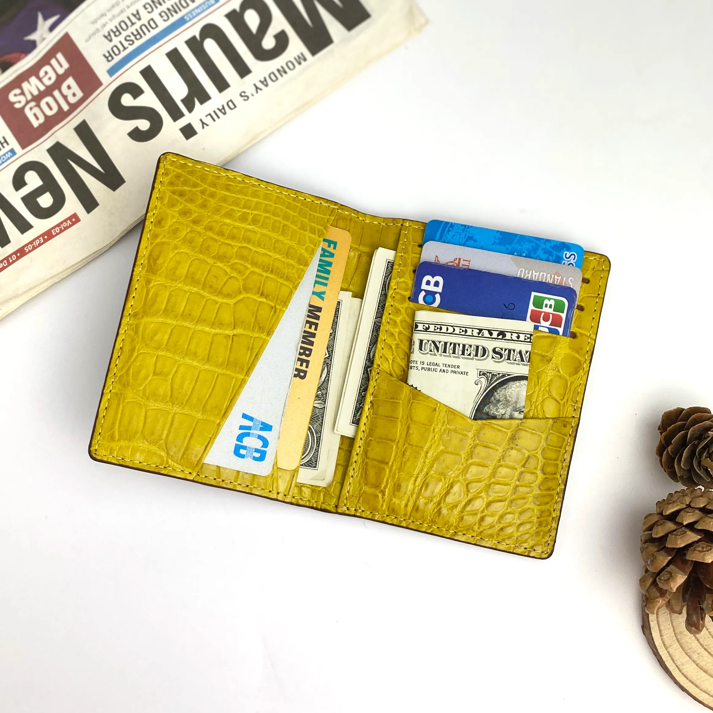 Brown & Yellow Double Side Alligator Leather Credit Card Holder | RFID Blocking | CARD-39