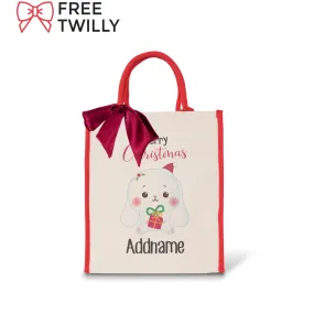 Christmas Cute Animal Series Merry Christmas Rabbit Red Colour Lining Canvas Bag