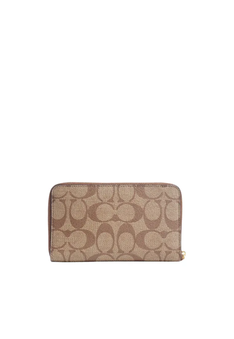 Coach Signature Medium Wallet ID Zip In Khaki Saddle Multi 88913