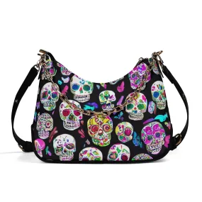 Colorful Skulls Cross-body Bag With Chain Decoration