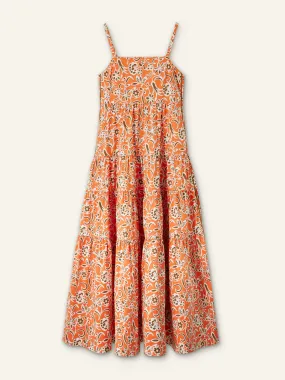 Cotton graphic floral print full-length dress