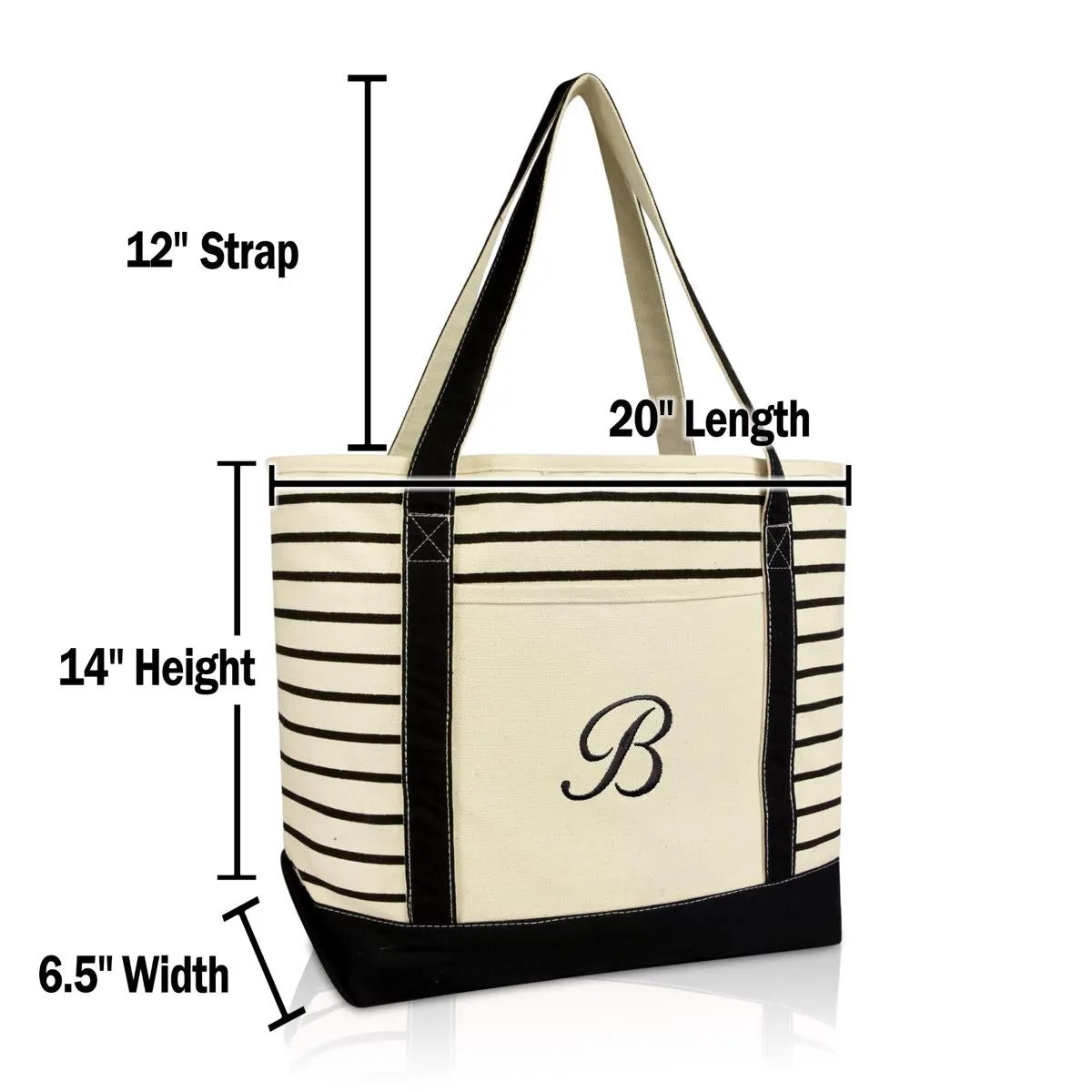 Dalix Striped B-Initial Tote Bag Womens Ballent Letter B